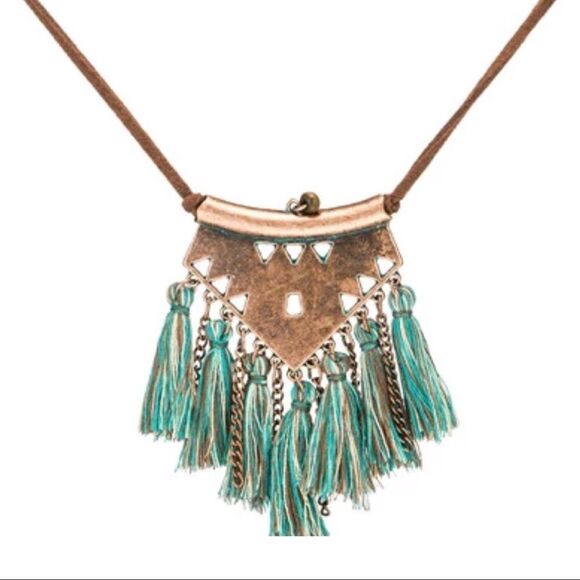 Bohemian Copper Multi Hanging Tassel Boho Leather Cord Necklace NWT - Picture 4 of 6